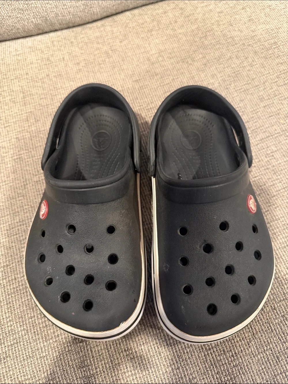 Kids Black Croc Shoes with White Trim - Comfortable Slip-On (size 1)